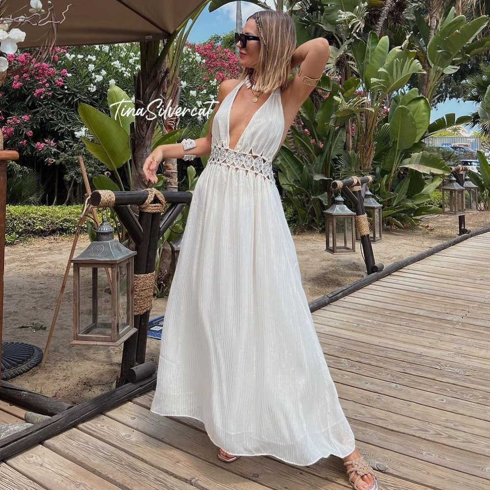 Zara White Cream Rhinestone Midi Dress NWT - Picture 14 of 16